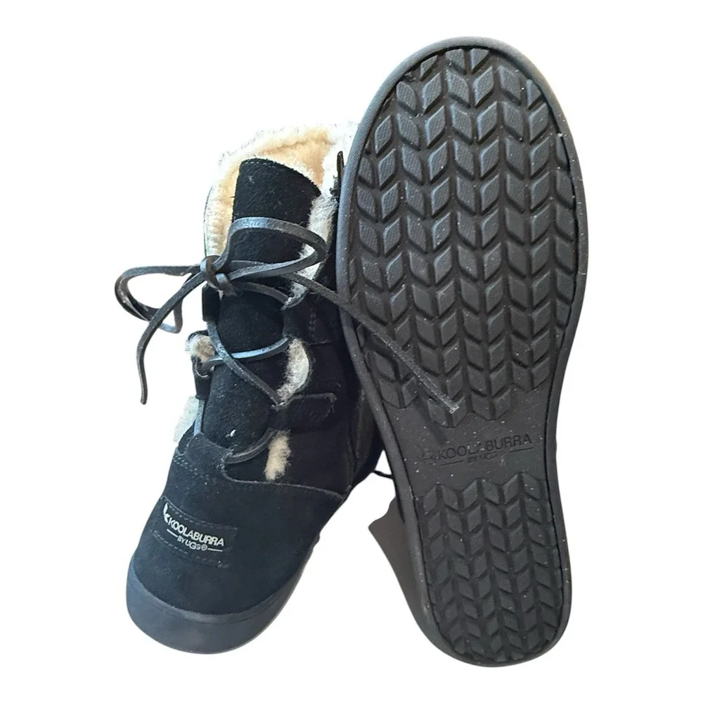 Koolaburra By UGG Suede Shazi Short Boot Tie Back Side Zipper Size 12 black